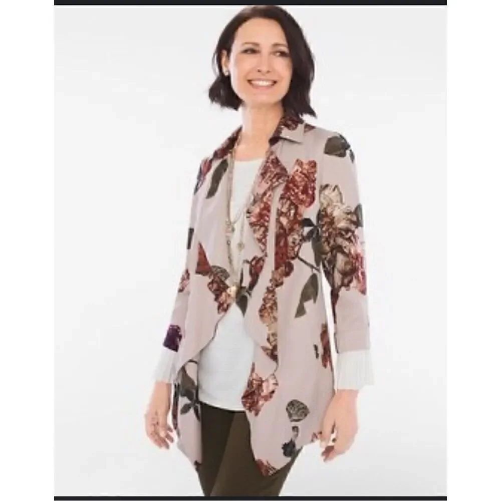 Chico’s soft blush floral dusty rose pink draped front cardigan jacket 1 (8)